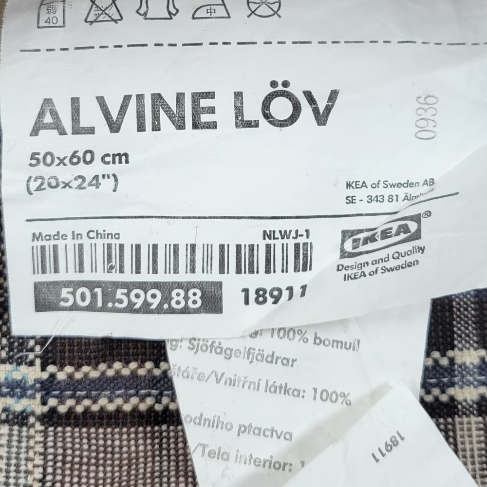 IKEA Alvine Lov Embroidered Floral Pillow Cover 20x24 Cream Cotton Plaid Back - Picture 13 of 16